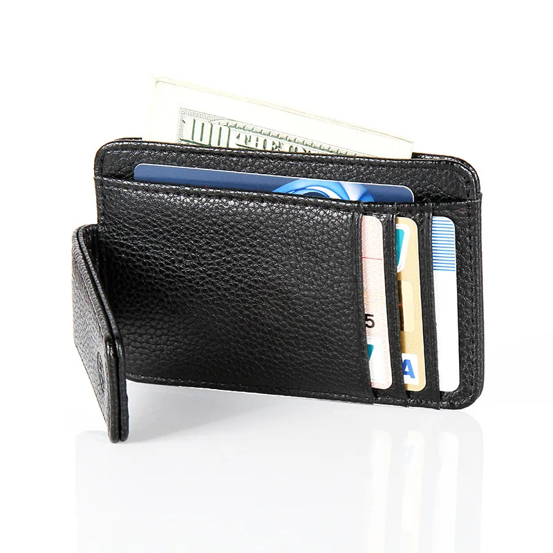 Magnetic PU Leather Wallet Money Clip Short Purse Black Credit Card ID Clip Banknote Holder Male Clamp Business Style 2024