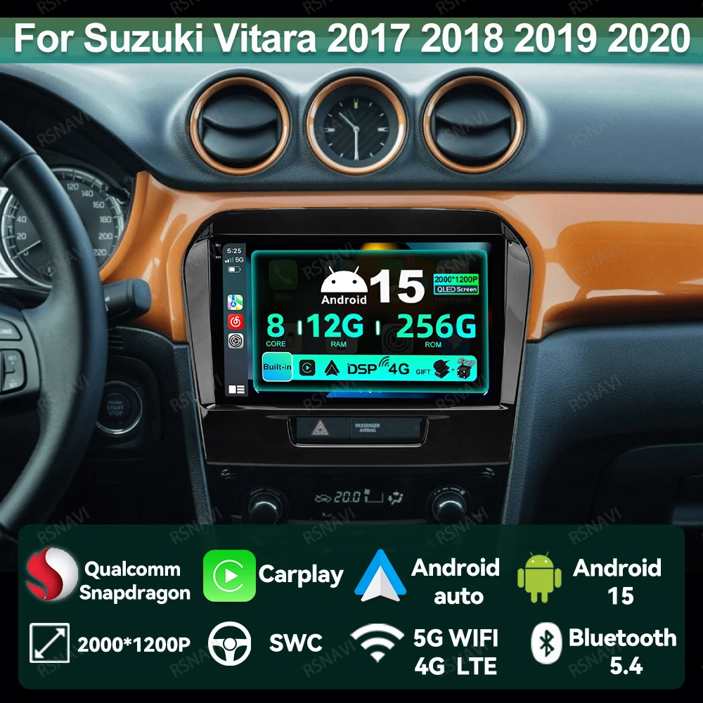 

Car Radio Android 15 For Suzuki Vitara 2017 2018 2019 2020 Qualcomm Autoradio Stereo 4G LTE Multimedia Navigation BT DVD 5G WIFI