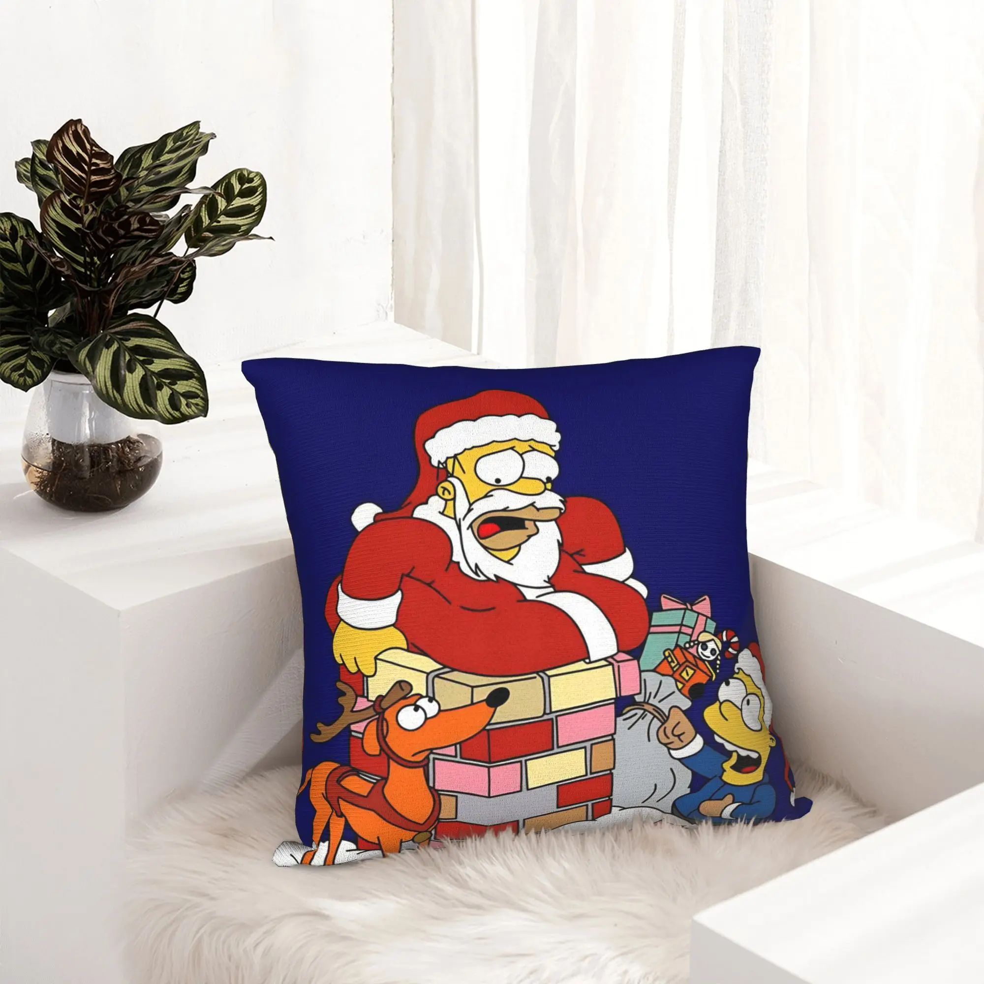 Cartoon S-Simpsons Christmas Pillowcase Printed Fabric Cushion Cover Decor  Throw Pillow Case Cover Home Square 40*40cm