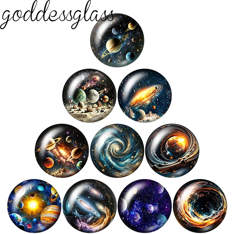 Out Space Planets Solar System Earth 10pcs 12mm/18mm/20mm/25mm Round Photo Glass Cabochon Flat Back Making Findings Jewelry