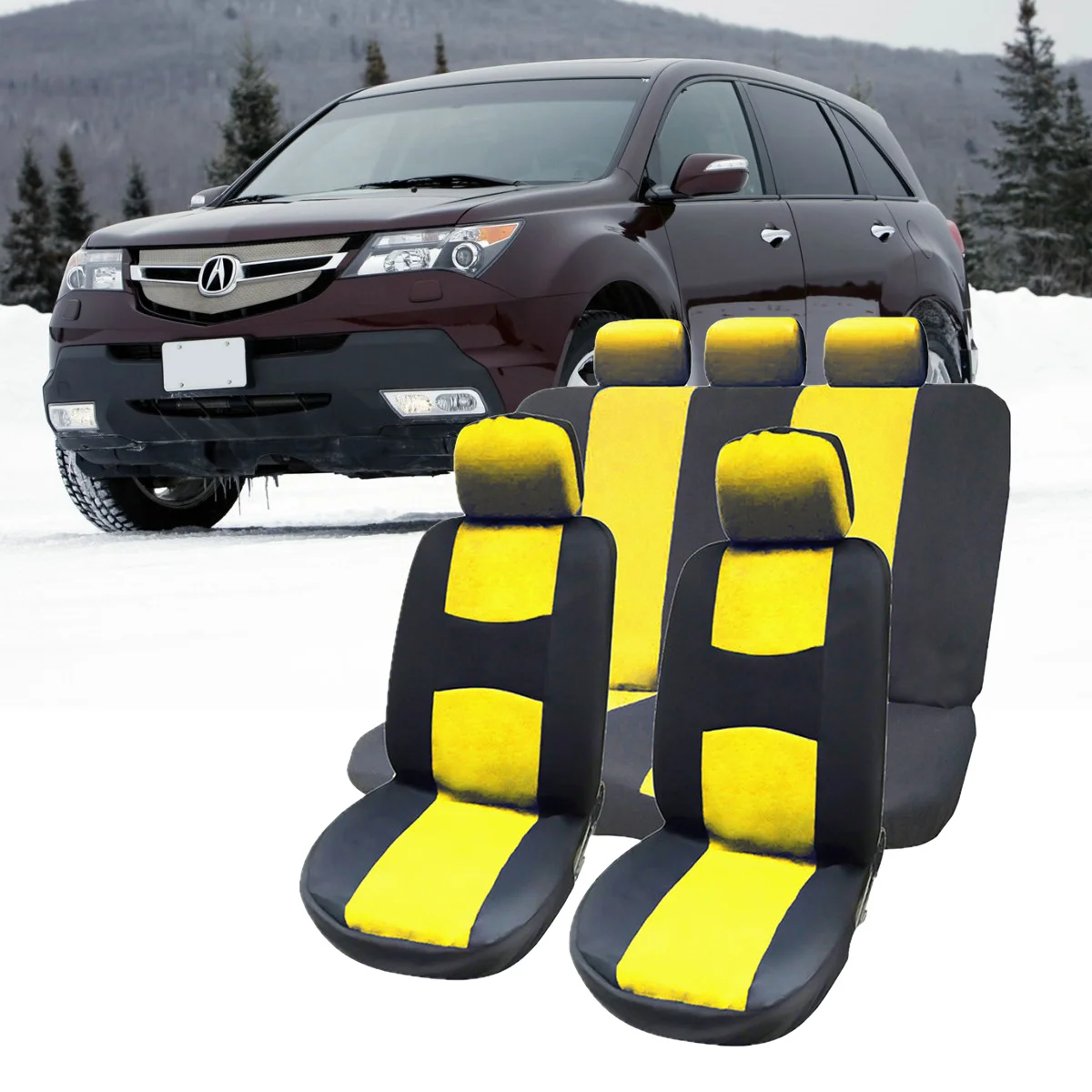 

Full Set Car Seat Covers with Detachable Headrests Universal Fit Interior Cloth Seat Coverss (Yellow)