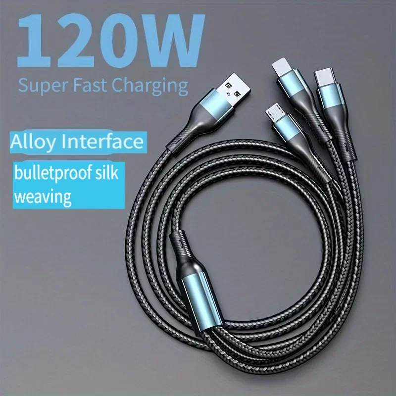 MFI Certified Multi-Charging 3-in-1 Cables Superior Durability Type-L Fast Charging Perfect For IPhones Android Phones