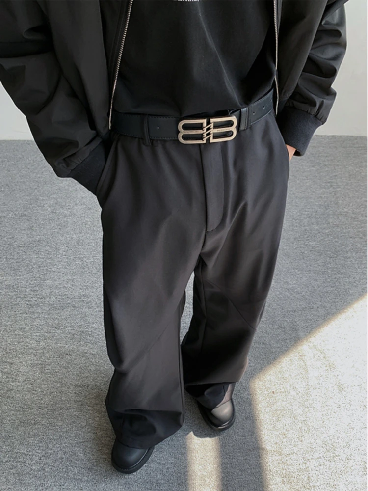 Wide Leg Pants Men Simple Baggy Smart Casual High Street Handsome All-match Korean Fashion Daily Full-length Trousers Classic