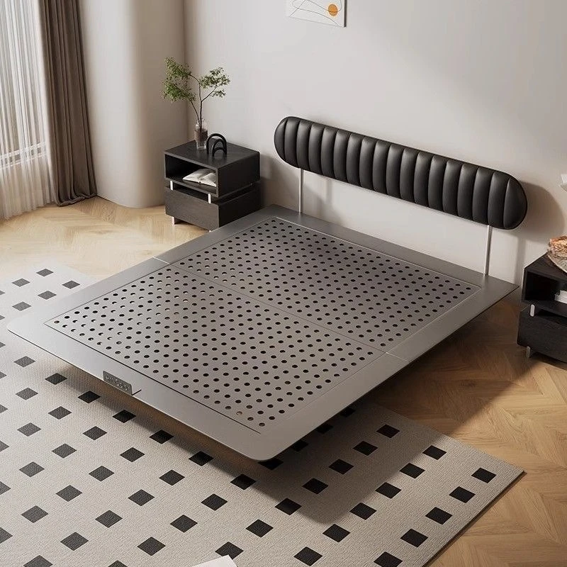 Backrest bed medium antique small apartment carbon steel suspended bed black leather French bread bed