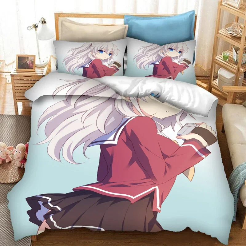 3PCS Single-sided Printed Quilt Cover Anime Charlotte Printed Bedding Sets Comfortable Bedspreads Comforter Duvet Birthday Gift