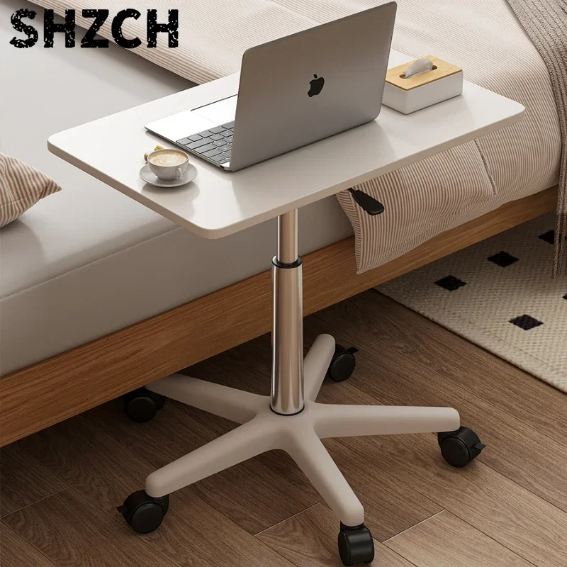 Movable Lifting Small Table with Pulley Small Sofa Bedside Table Standing Upright Laptop Office Desk