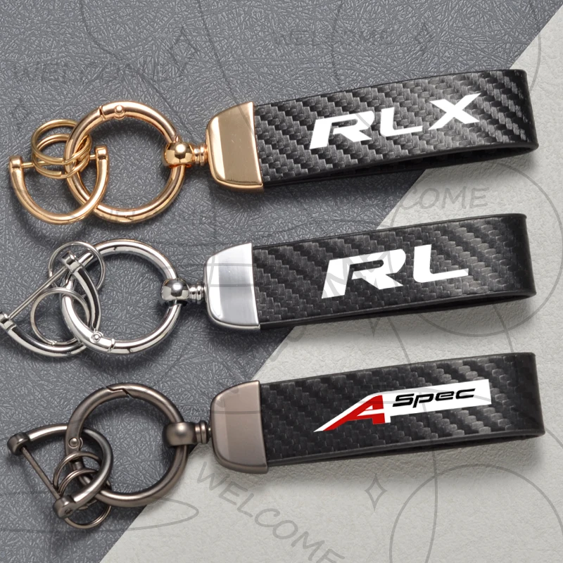 Для RL RLX A-Spec LOGO MDX RDX TL TLX CL Брелок в стиле углеродного волокна Автомобильный брелок для ключей Брелок из цинкового сплава Украшение пряжки в форме подковы