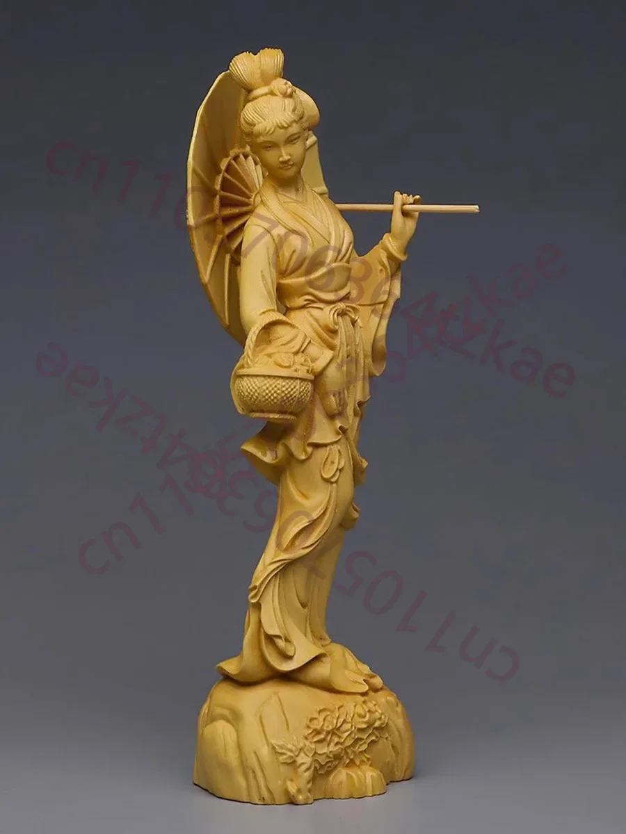 Wooden carving umbrella, beautiful woman, solid wood ornament,birthday celebration home, living room, study decoration, gift