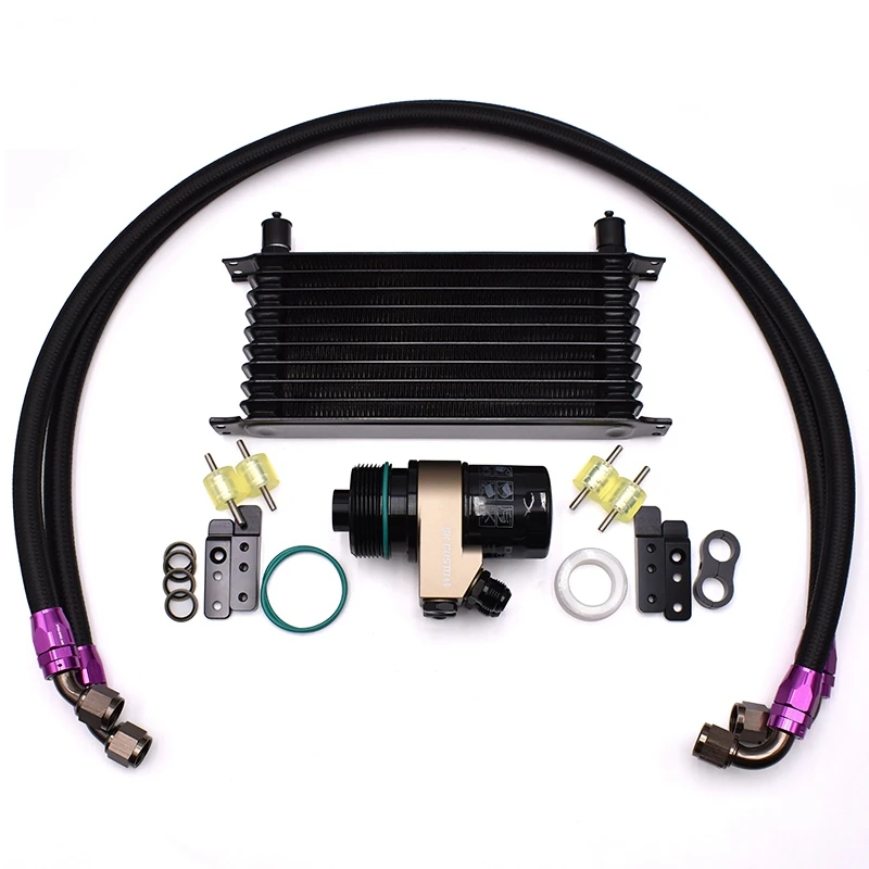 Black 10 Rows Oil Cooler Sandwich Adapter Kit For VW Golf MK7 1.8T 2.0T EA888 Gen3 Engine