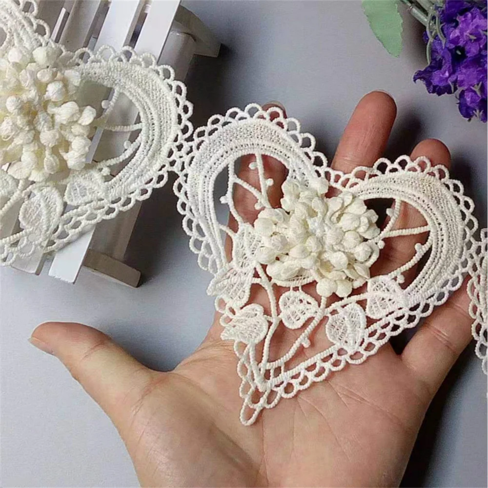 1 metro avorio 3D cuore fiore di cotone pizzo nastro di pizzo ricamato abito da sposa fatto a mano patchwork forniture per cucire artigianale