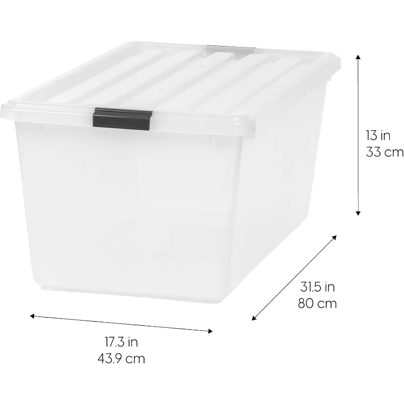 USA 91 Quart Stackable Plastic Storage Bins with Lids and Latching Buckles, 4 Pack, Containers with Lids, Durable Nestable