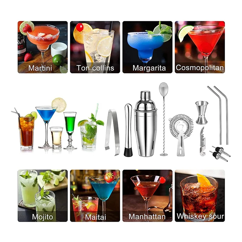 13 Pcs Cocktail Bar Sets Bar Accessories Cocktail Sets 750 ML Bar Accessories Tools Party Essentials