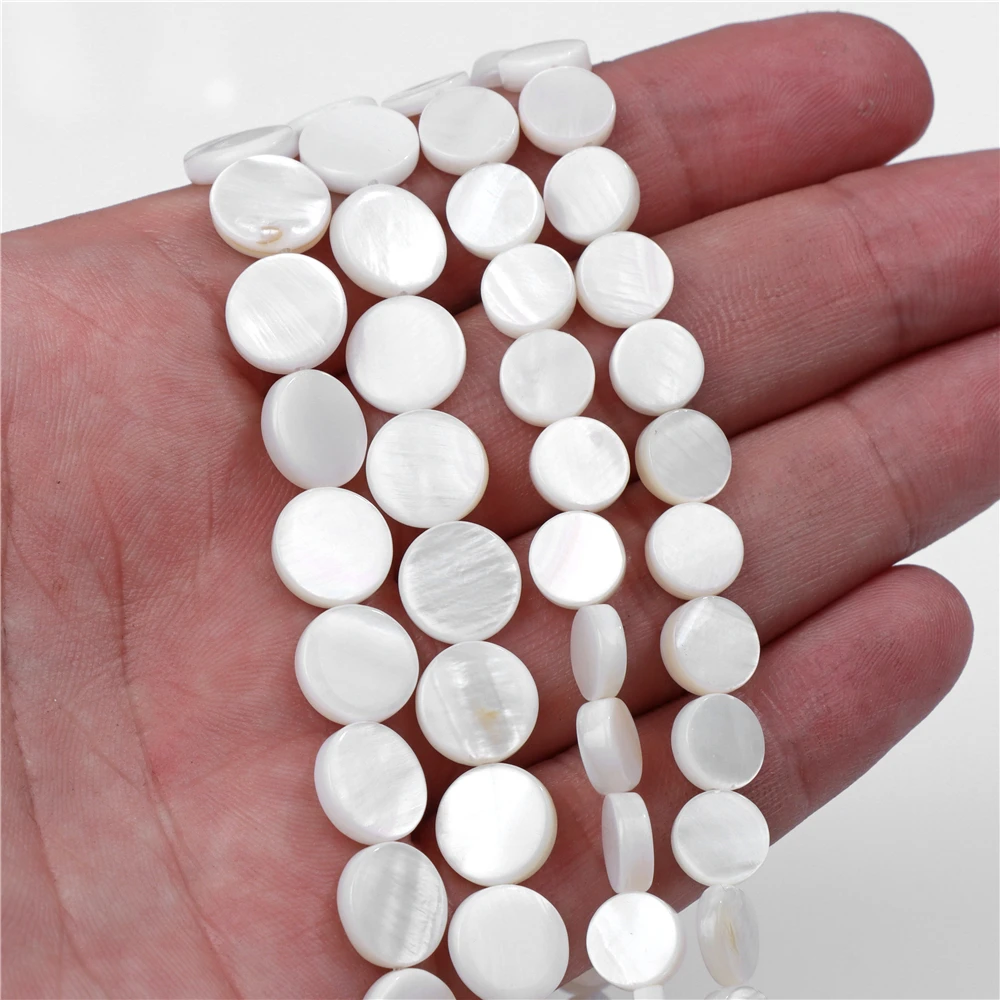 Natural White Flat Round Shell Piece Mother of Pearl Shell Beads for Jewelry Making DIY Bracelet Necklace Earrings 8mm 10mm