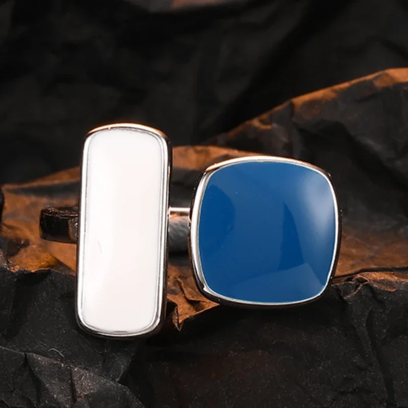 S925 Sterling Silver Rings For Women Men New Fashion Geometric Shaped Enamel Adjustable Punk Simple Jewelry Christmas Gift