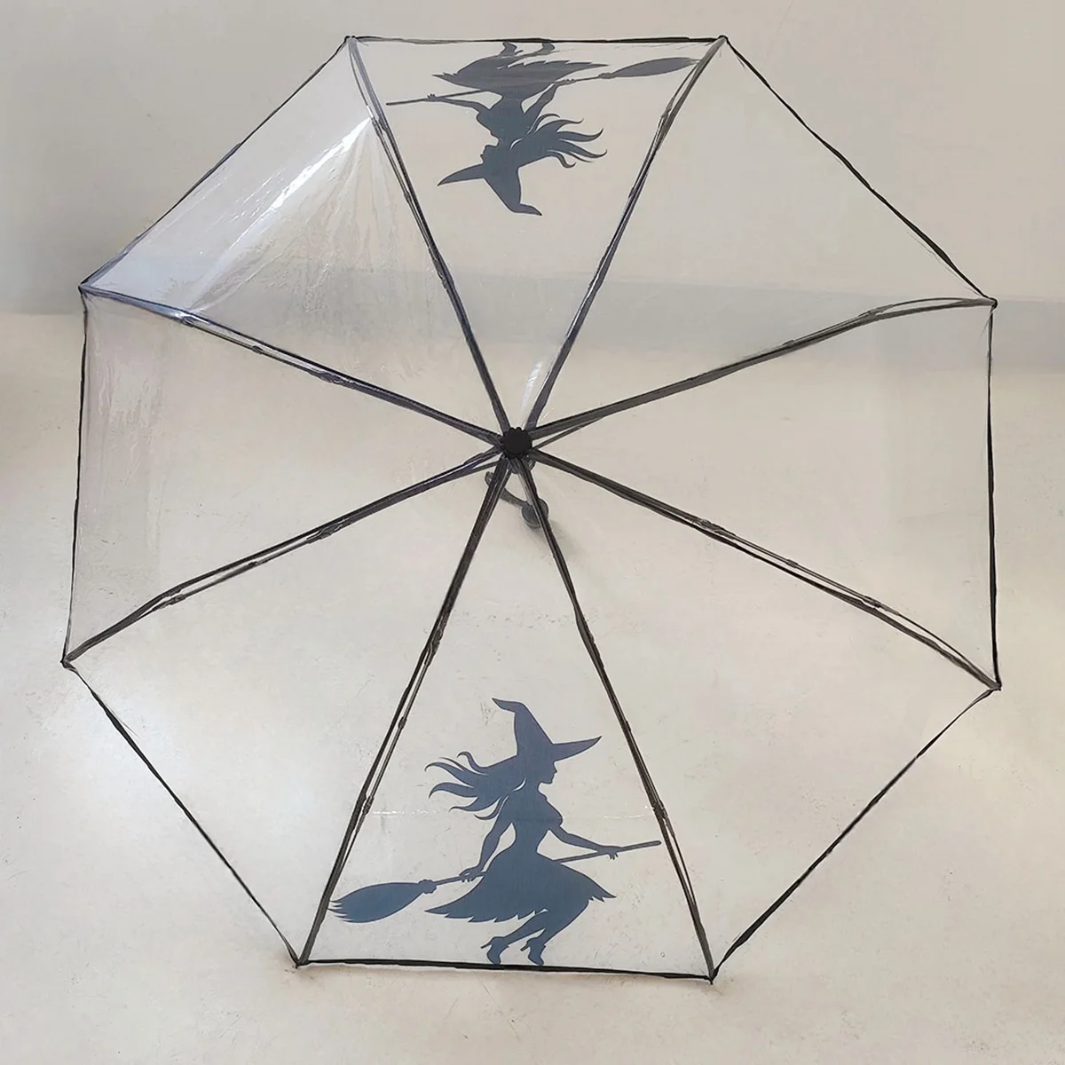 1 Piece of Fully Automatic Halloween Witch Pattern Pvc Material Transparent Umbrella, Waterproof and Windproof, Portable Umbrella, Suitable for