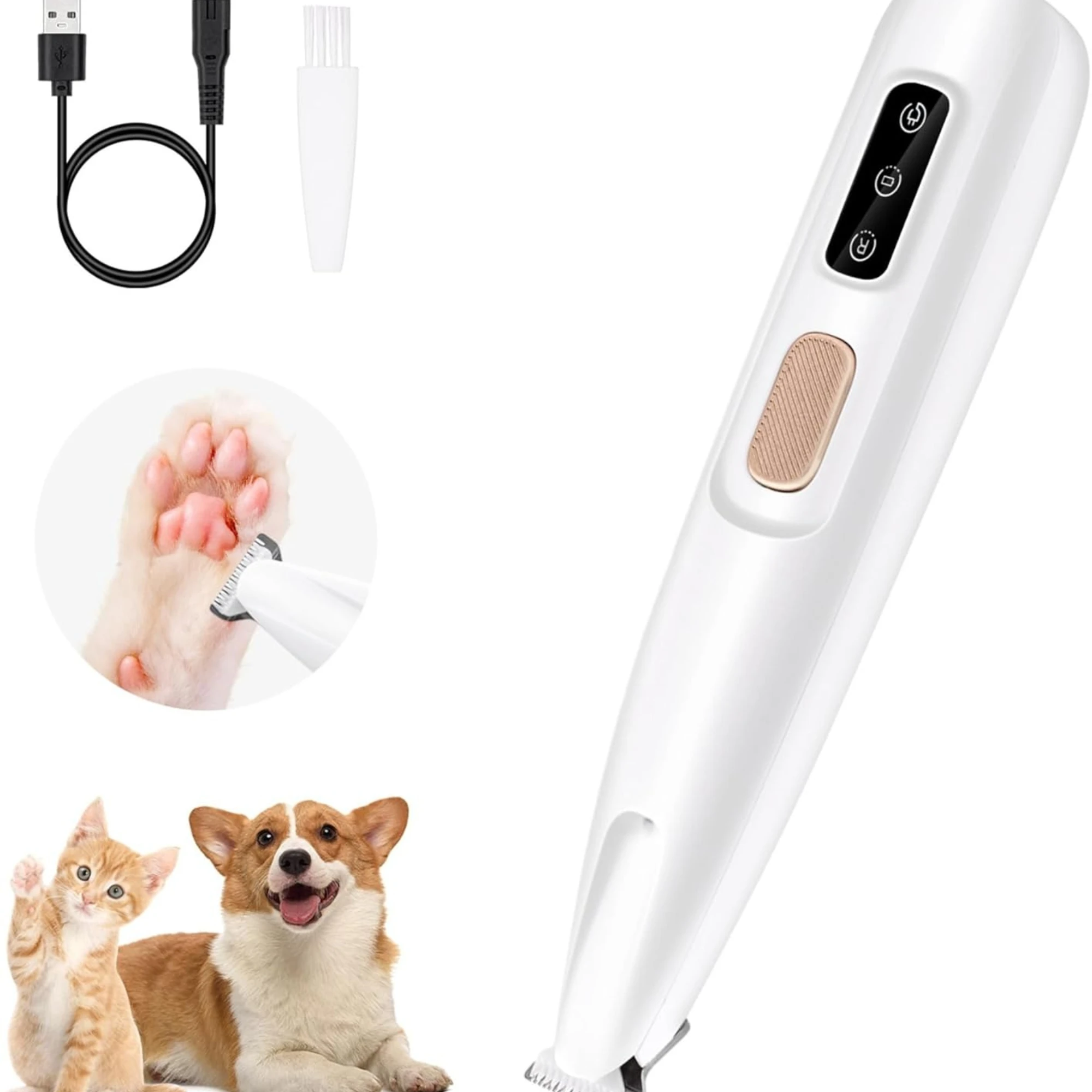 Pet Micro Precision Trimmer, Multifunctional Pet Hair Trimmer Waterproof Rechargeable Shaver with LED Light for Paws Eyes Ears F
