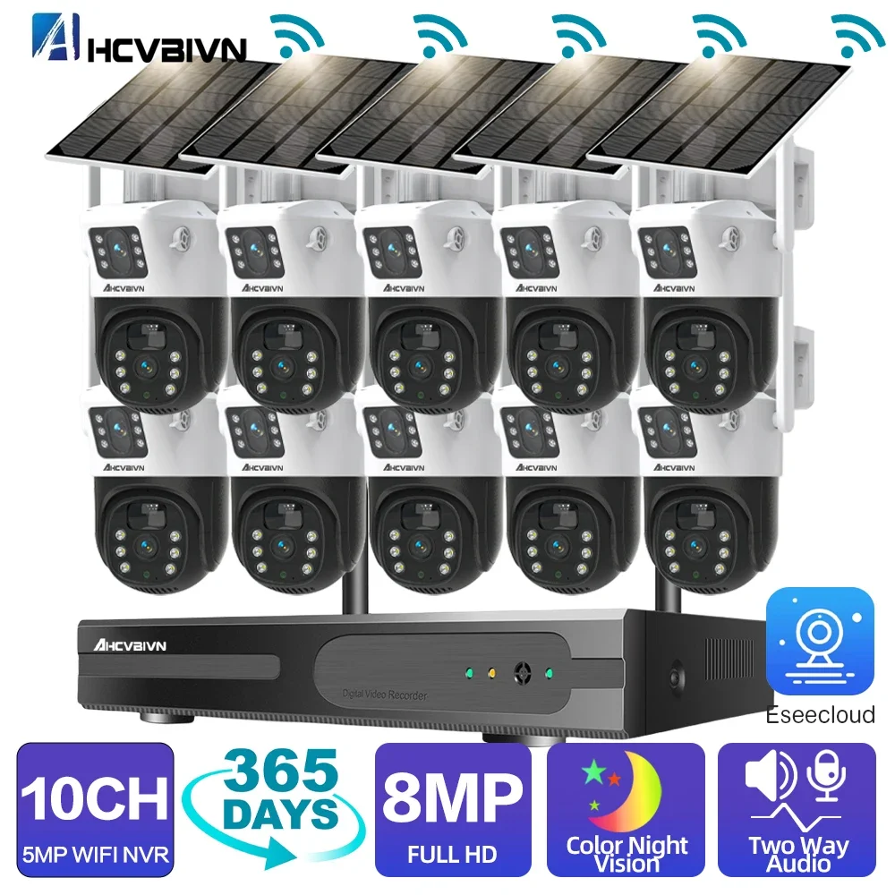 

5MP WiFi NVR 8MP Solar Security Powered Wireless PTZ Camera Battery System Home Farm Forest Safe IP Solar Camera CCTV 10CH Kit