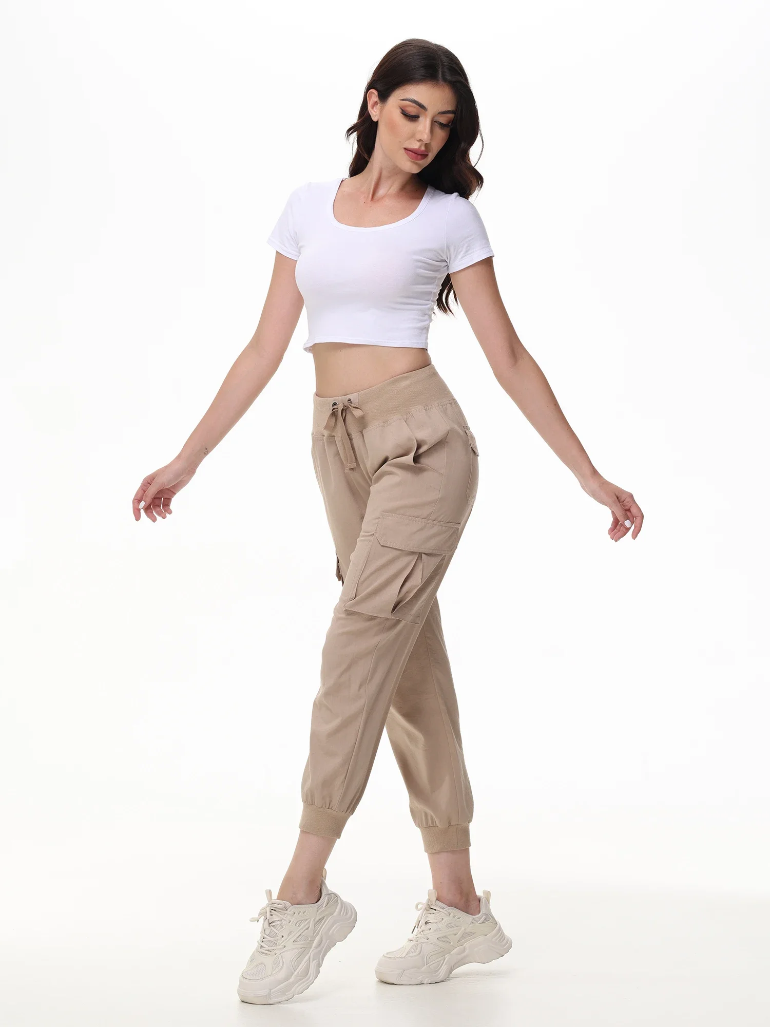 

Summer Women Cropped Trousers Jogger Pants Lightweight & Breathable Casual Yoga Pants Quality Cargo Sweatpants with 6 Pockets