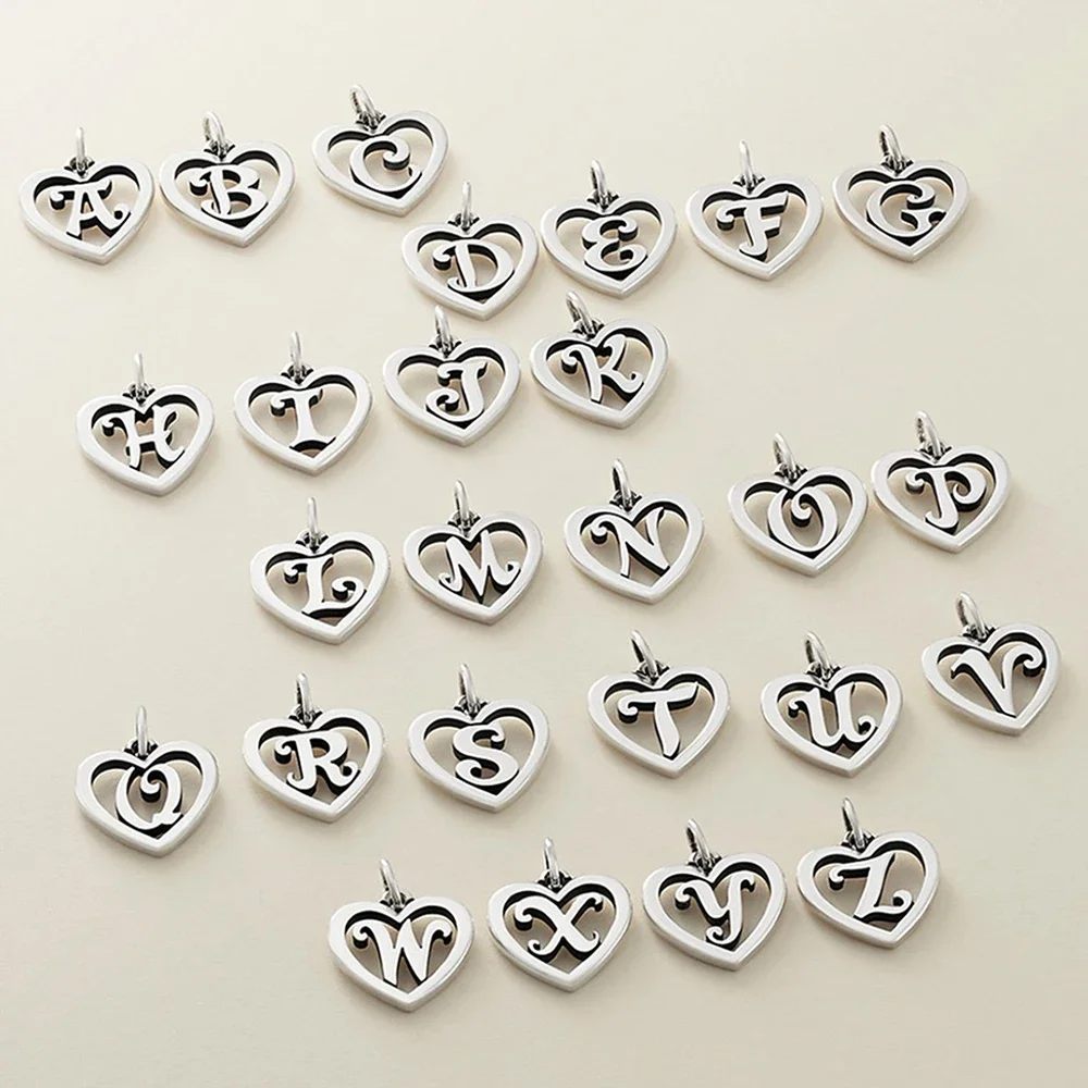 Fashionable 10pcs Heart shaped Charm DIY Stainless Steel Art Letter Pendant Making Necklace Women's Jewelry Wholesale resin