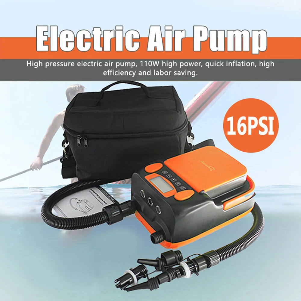 Electric Air Pump 16PSI High Pressure Auto-Off Electric Pump Inflator/Deflator for Inflatable Boat Surfboard Stand-up Paddle