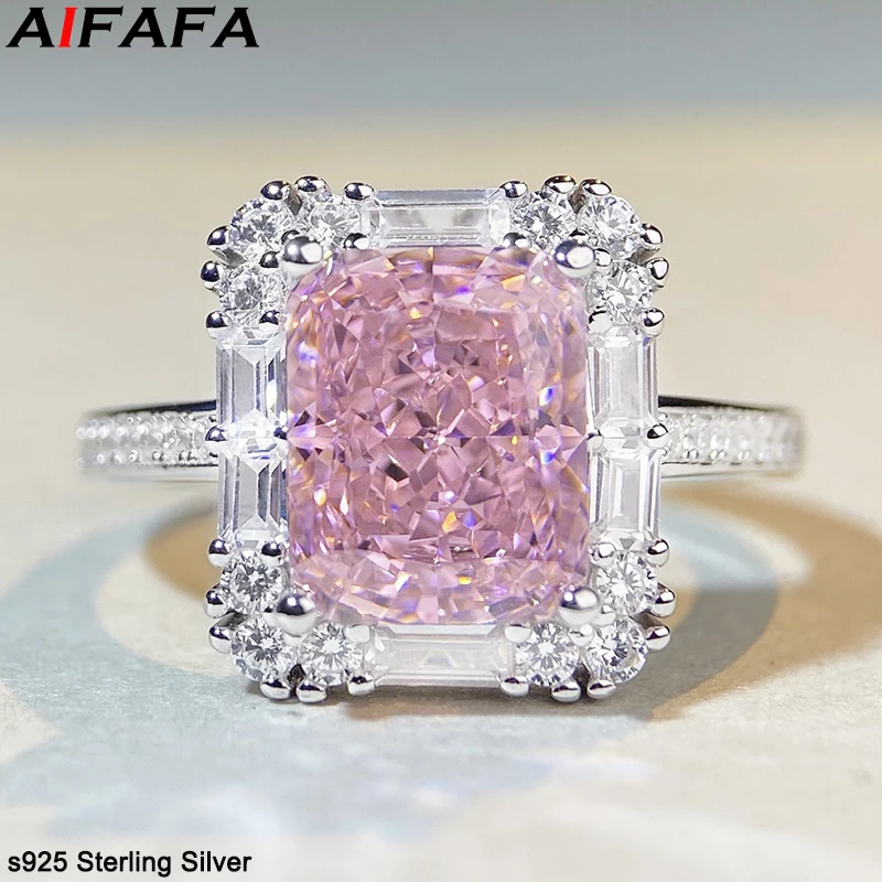 5A Grade High Carbon Diamond Rings Top Quality 100% s925 Sterling Silver Stunning Rectangle Stone Women Ring Fine Jewelry