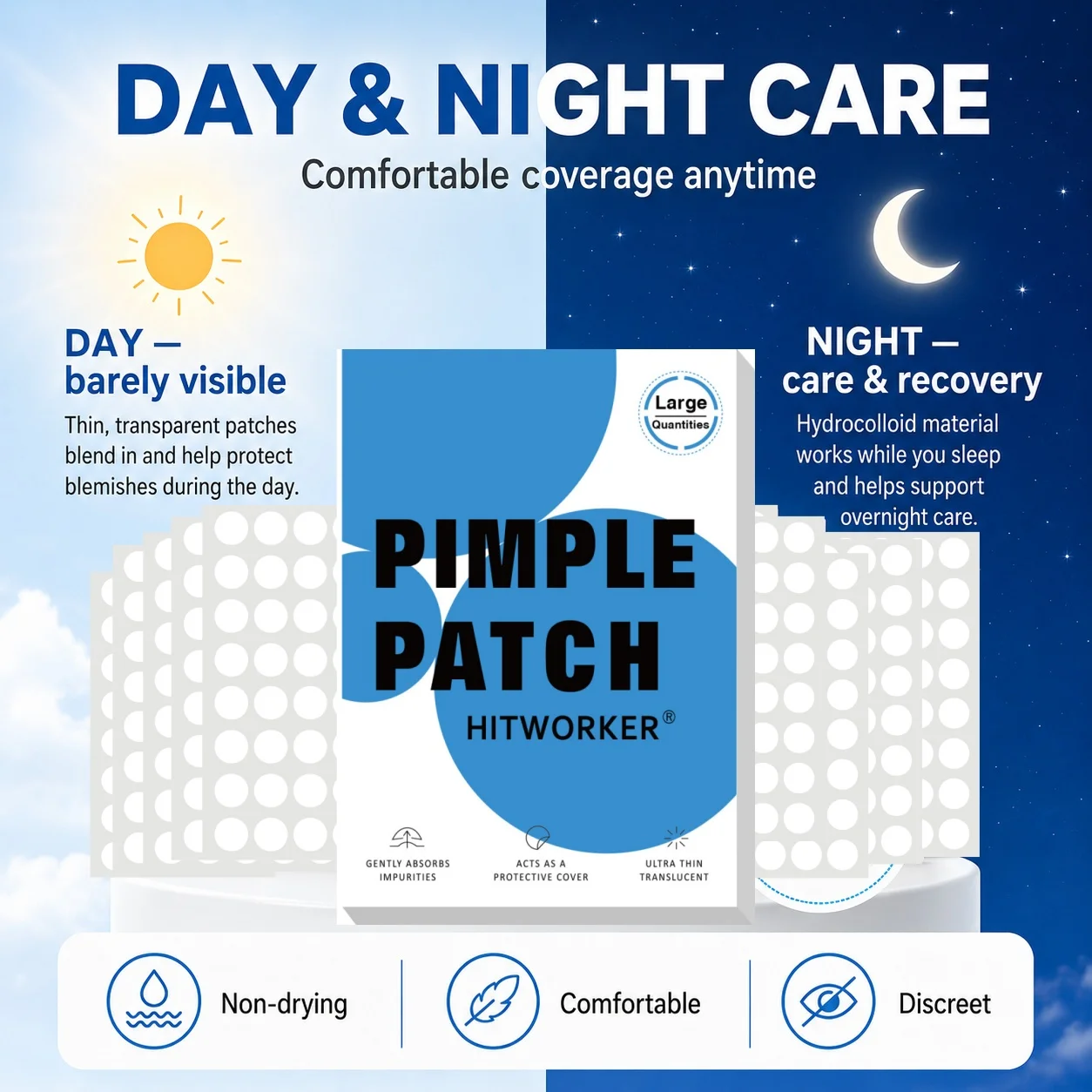 800Pcs Hydrocolloid Acne Pimple Patches, Invisible Blemish Spot Cover Stickers, Oil Absorbing Facial Skin Care Zit Patches view 4