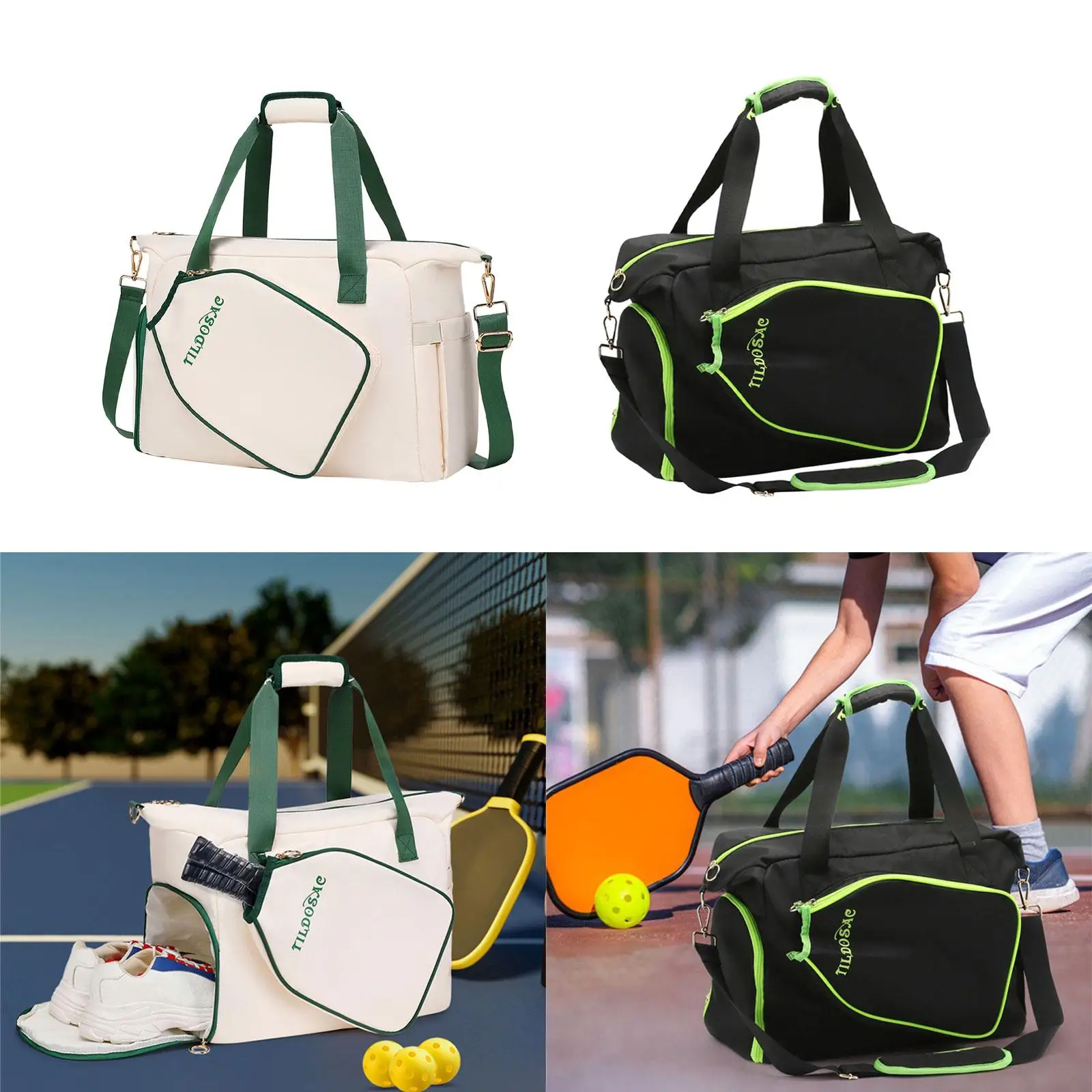 

Pickleball Racket Bag Gym Bag with Zipper with Racquet Paddle Holder Handbag Adults Carry Bag with Shoe Compartment Tote Bag