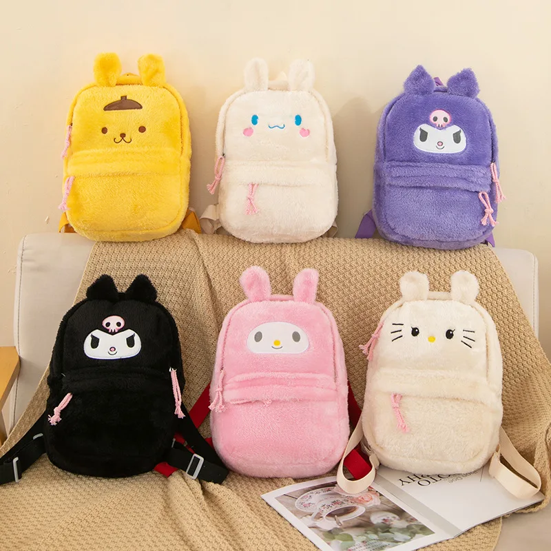 

Sanrio Plush Backpack Women Kawaii Hello Kitty Kuromi Mymelody Cinnamoroll Large Capacity Schoolbag Cartoon Cute Girl Travel Bag