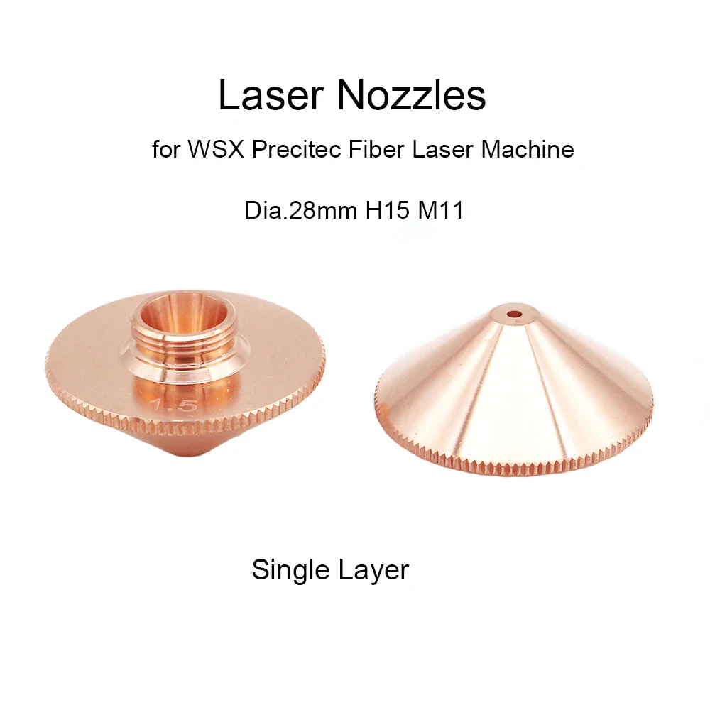 JHCHMX Laser Vòi Phun Đơn 2 Lớp Dia.28mm M11 Cỡ Nòng 0.8-5.0Mm Cho Precitec P0591-571-0001 WSX Sợi Cắt Laser đầu