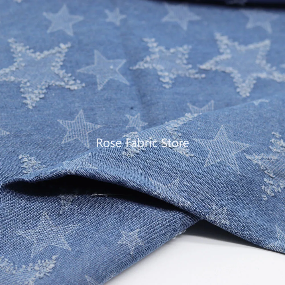 Tela vaquera Wahsed de 1 metro con patrón de estrella, telas Jacquard suaves, costura Diy, pantalones de vestir, Telas artesanales