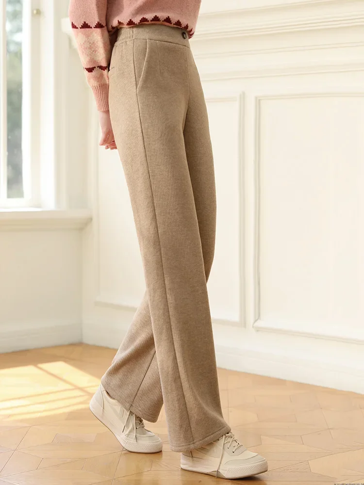 I BELIEVE YOU Women\'s Casual Pants  2023 Winter Fleece Pants High Waist Straight Wide Leg New Drooped Trousers 2234045340