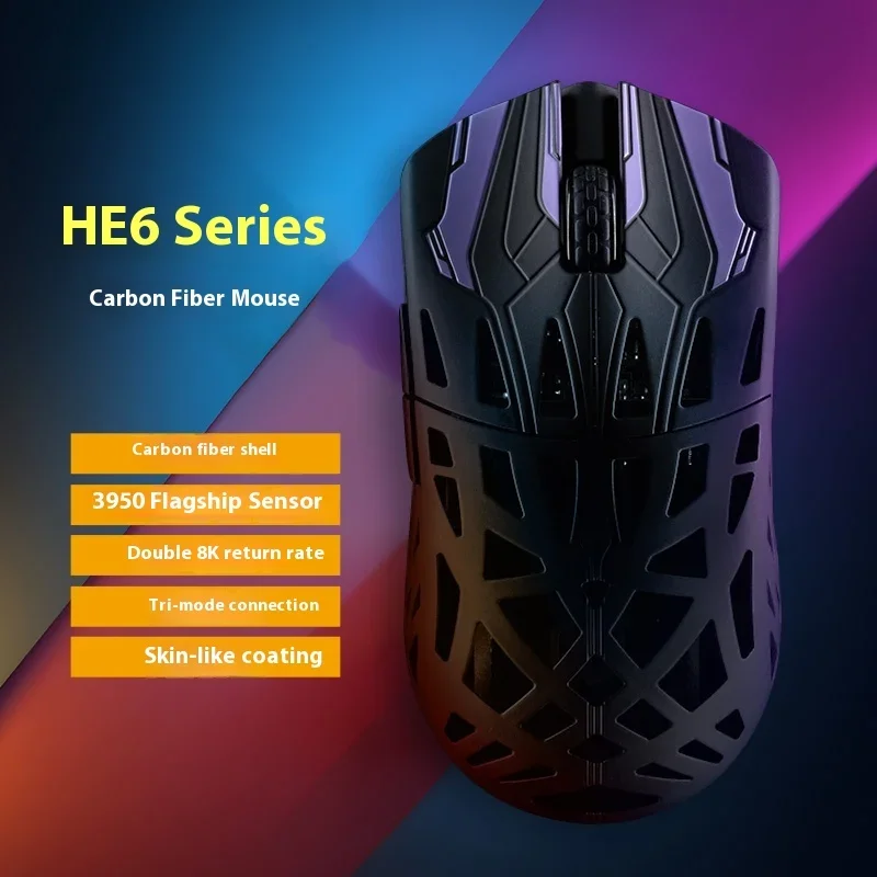 IROK HE6 Ultra Mouse ماوس ثلاثي الوضع Paw3950 لاسلكي 8000 هرتز من ألياف الكربون خفيف الوزن ألعاب الفئران لملحقات Valorant CS2 PC