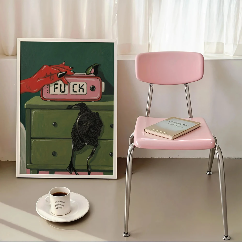 1pc frameless Canvas Painting Don’t Call Me Quotes Pink Phone Pictures Retro Feminine Power Poster, Moody Green Wall Art, Sexy A