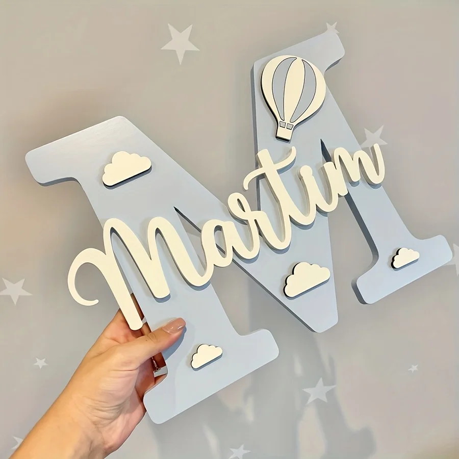 1pc Custom Wooden Initial Name Sign Personalized 3D Letter Plaque 5mm Poplar Plywood Wall Decor for Nursery Bedroom Wedding Gift