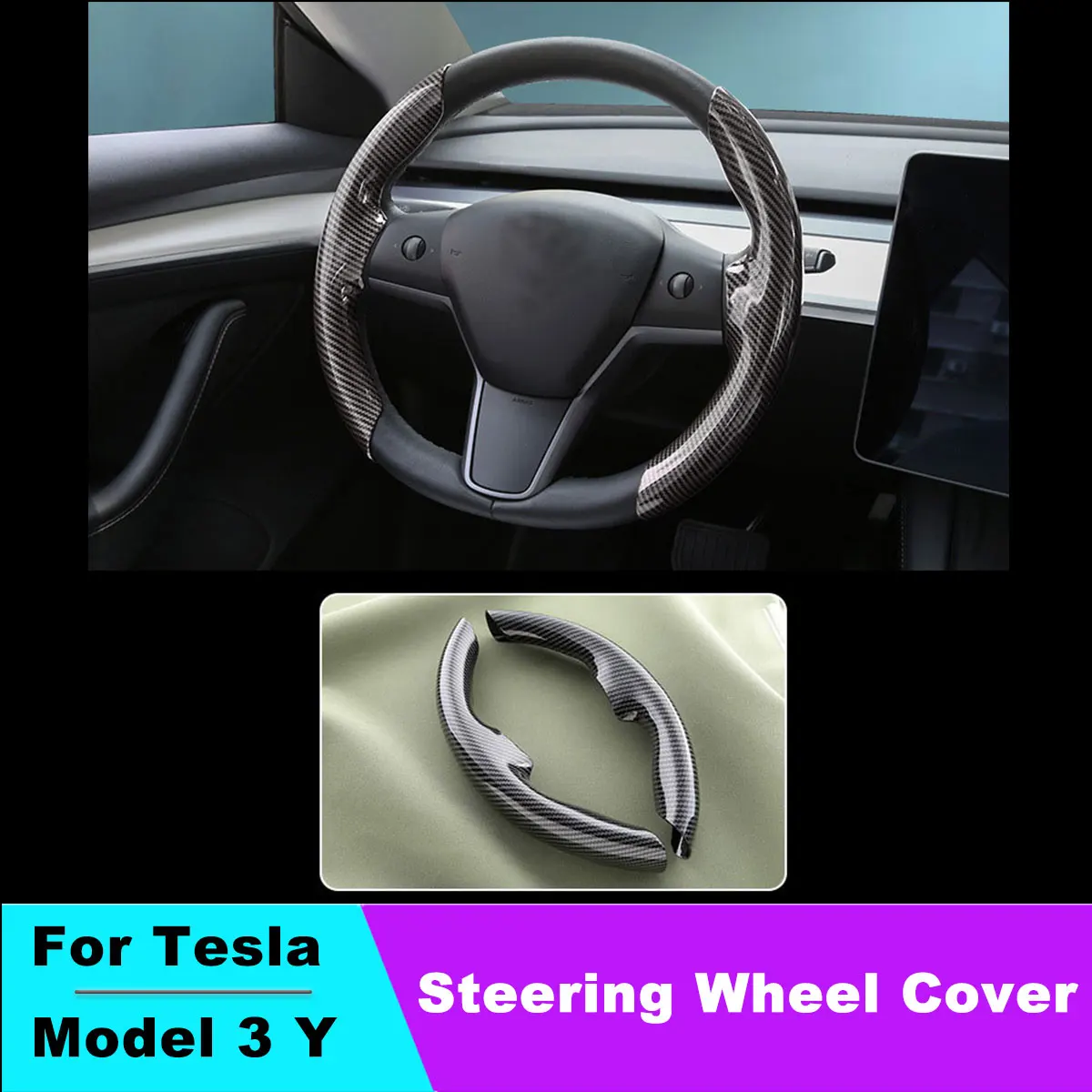 

For Tesla Steering Wheel Cover for Tesla Model 3 Model Y Black Red Carbon Fiber Leather Anti-fur Sport Steering Wheel