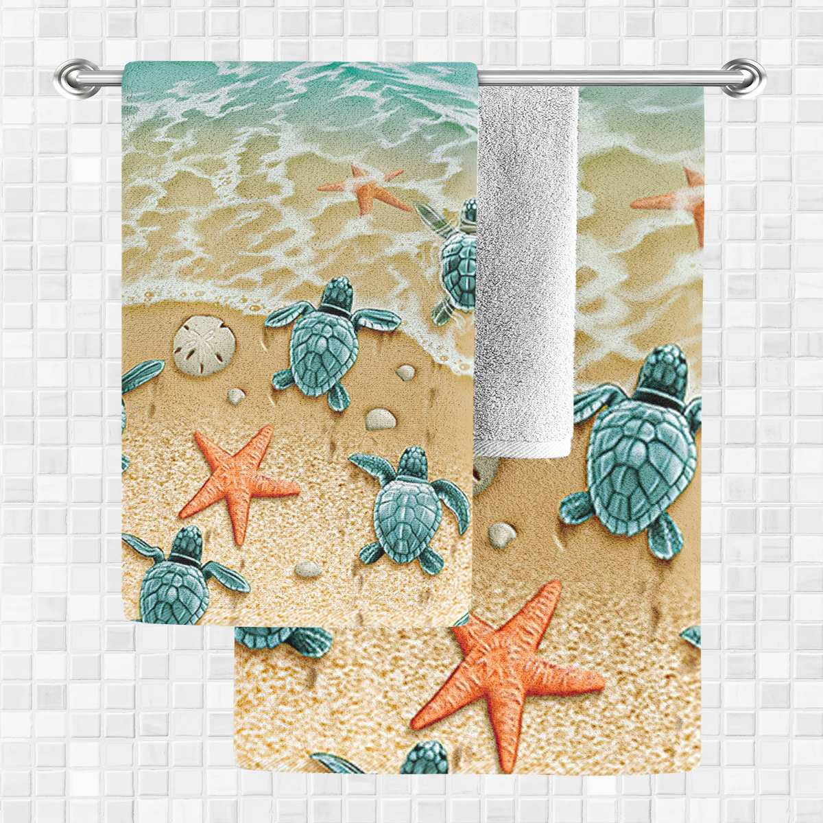 1PC80x150cm beach towel, turtle return to the sea bath towel, ultra-fine fiber fabric, for vacation, tourism, camping use