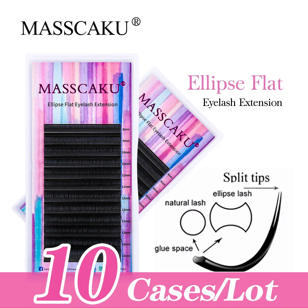 10case/lot Hot Selling Masscaku Super Soft Flat Ellipse Eyelashes Extensions Cashmere Flat Lashes False Individaul Eyelash