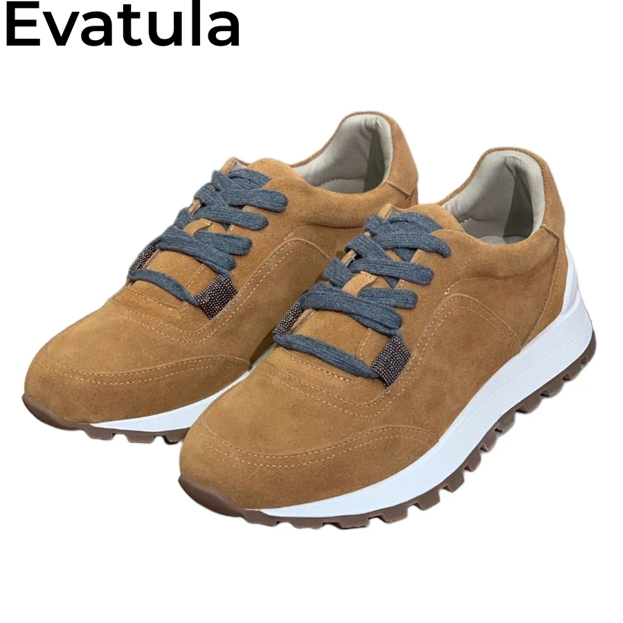 2024 Autumn Suede Leather Lace Up Casual Sneakers Women Thick Sole Flat Shoes Femme Comfort Walking Trainers Shoes Zapatos Mujer