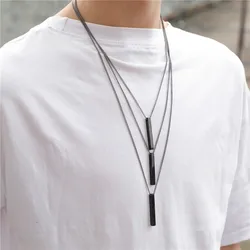 Wu's 2022 New Fashion Rectangle Classic Cuban Men's Jewelry Simple Necklace Hip Hop Geometric Stainless Steel Pendant Necklace