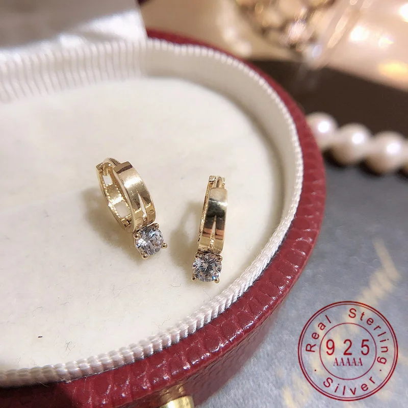 

925 Sterling Silver Gold Plated Huggie Hoop Earrings for Women Sparkling Zircon Minimalist Daily Wear Jewelry Gift