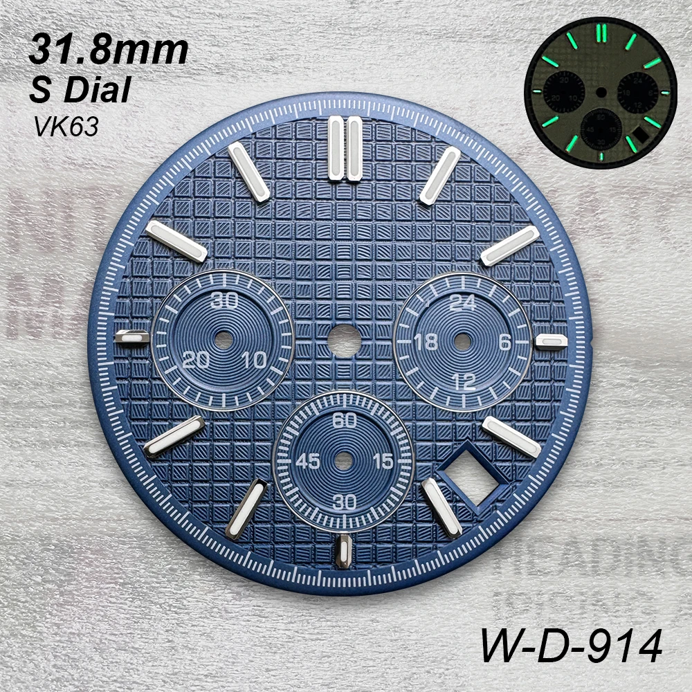 Quadrante con logo S da 31,8 mm adatto per movimento al quarzo VK63 Accessori per la modifica dell'orologio con quadrante in quercia verde luminoso di alta qualità