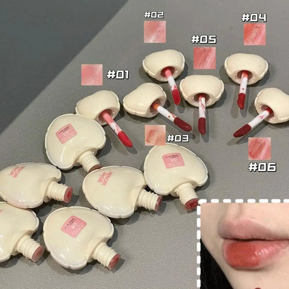 6 Colors Cute Heart Mirror Glass Liquid Lipstick Love Shaped Pink Water Light Lip Stain Tint Non-Stick Cup Blush Korean Makeup