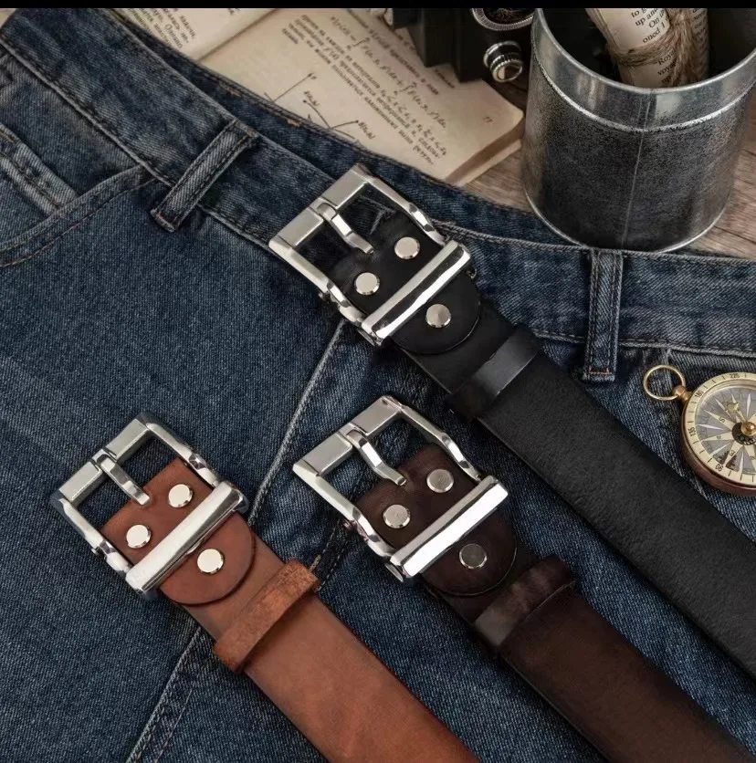 

3.8CM Wide New Men Business Casual Versatile Genuine Leather Belts Men's Pure Cowhide Belt Men Retro Jeans Strap Belts