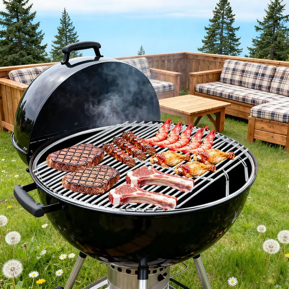 Portable Carbon Steel BBQ Grid 17 Inch Round Replacement Cooking Rack For 22 Inch Charcoal Grill Outdoor Cooking