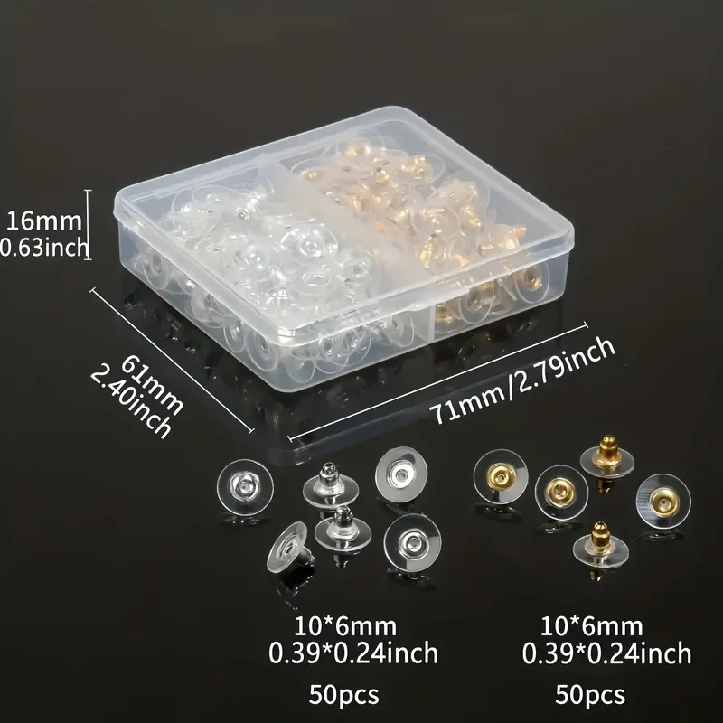 100pcs Ear Plug Box Clear Silicone Rubber Alloy Earring Clasp Earrings Accessories Kit DIY Jewelry Making Ears Hook Findings