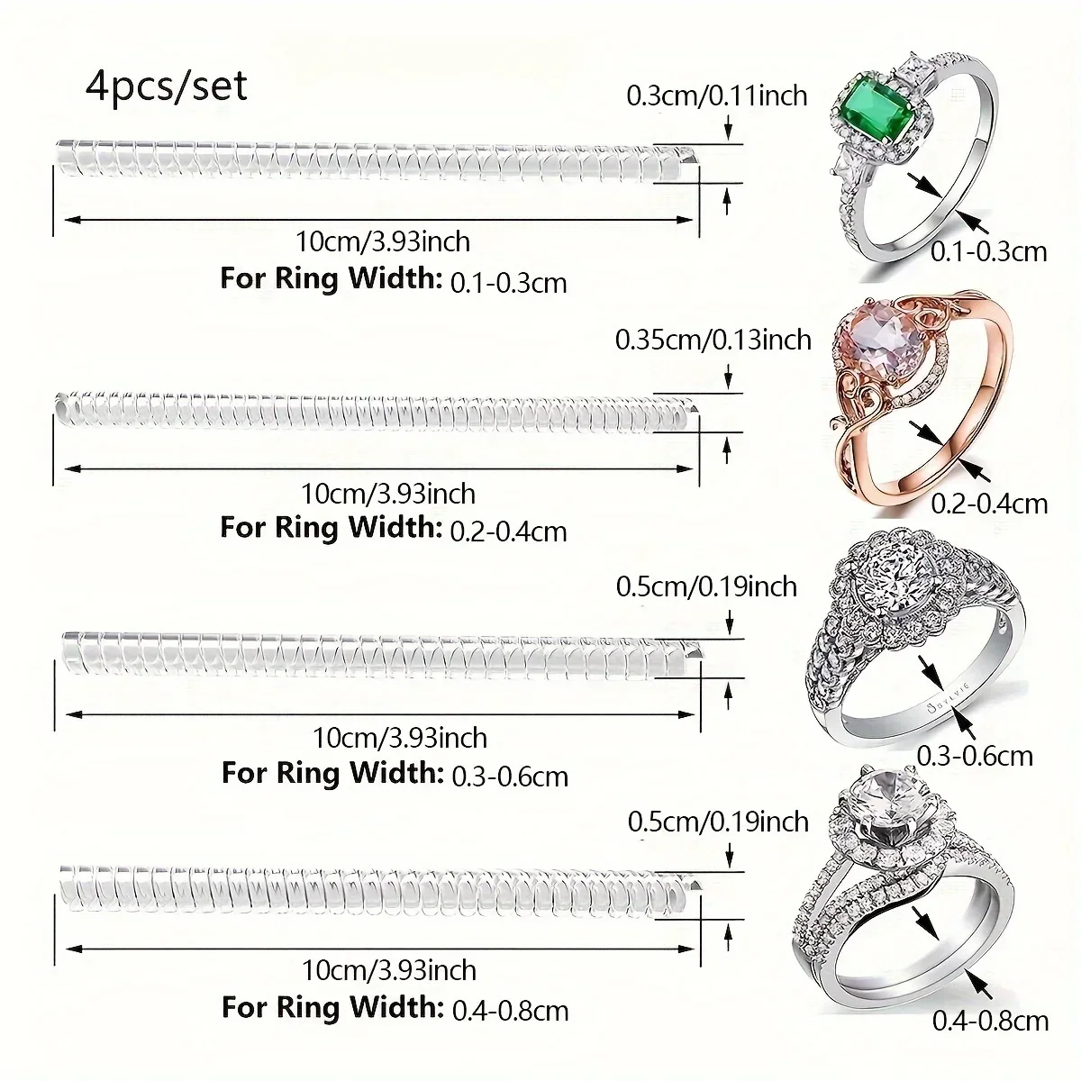 4/8 قطع - أداة ضبط حجم الخاتم - واقي حلقة غير مرئي، مناسب للرجال والنساء، أدوات ضبط حجم الخاتم/غسالات، إكسسوارات المجوهرات #5