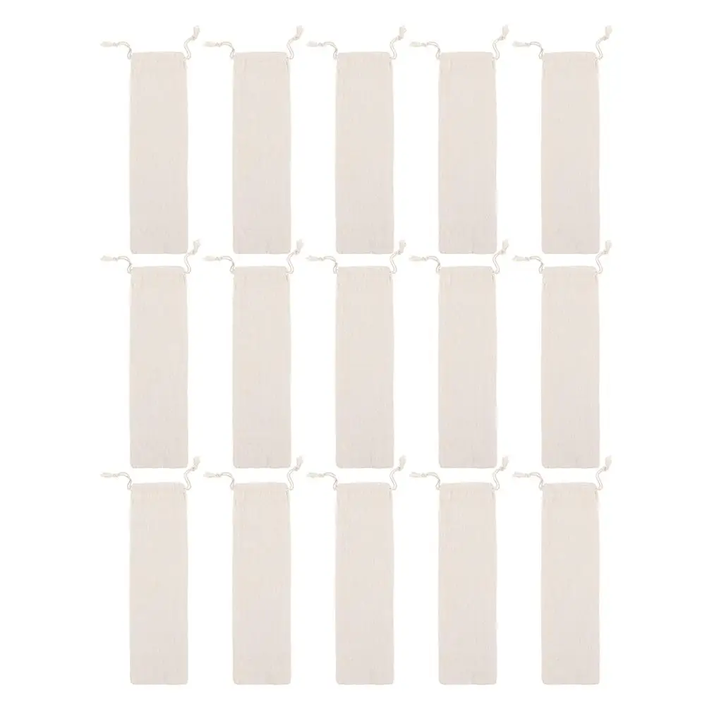 

15 Pcs Straw Storage Bag Linen Drawstring Cotton Beige Pouch Thickened Material Kitchen Utensils Dust Proof Eco Friendly