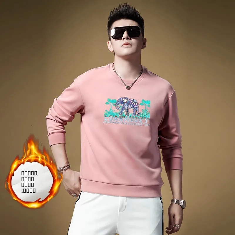 

Новая мужская розовая толстовка с круглым вырезом 2026 года, пуловер, базовый слой, осенне-весенний модный брендовый свитшот, повседневный свободный крой, хлопок/полиэстер