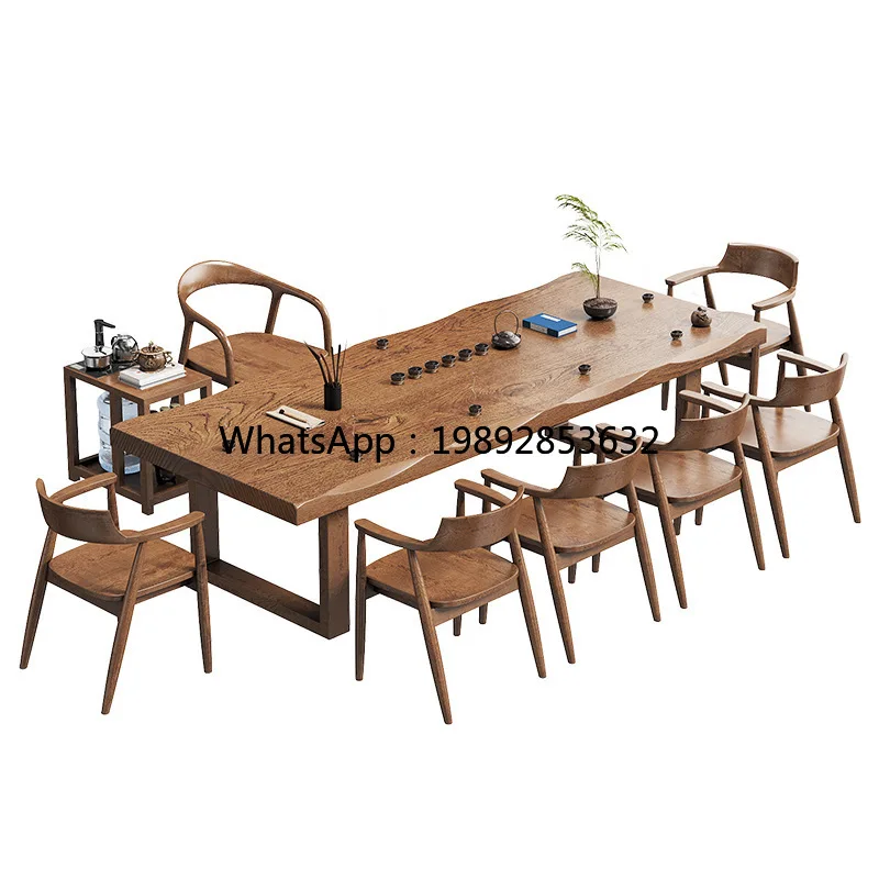 

YFY New Chinese Style Solid Table Five Chairs Modern Simple Kung Fu Tea Table Office Natural Wood Tea Brewing Table