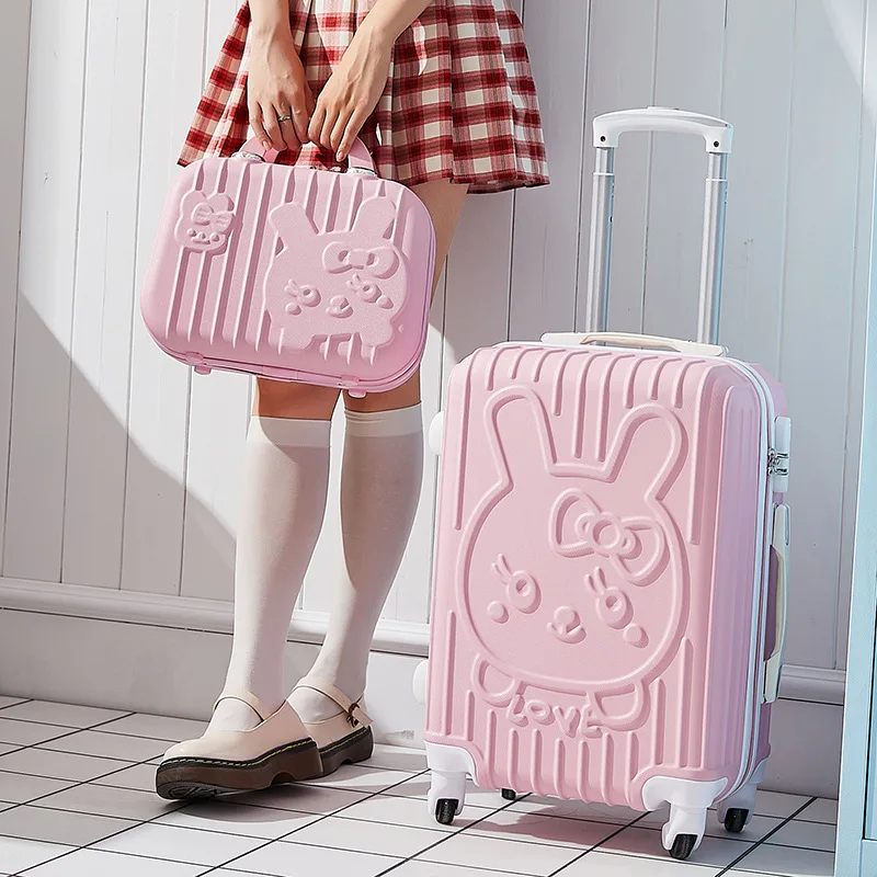 children's-large-capacity-cute-rabbit-cartoon-luggage-suitcase-carry-on-travel-bag-girls'-wheel-puller-password-box